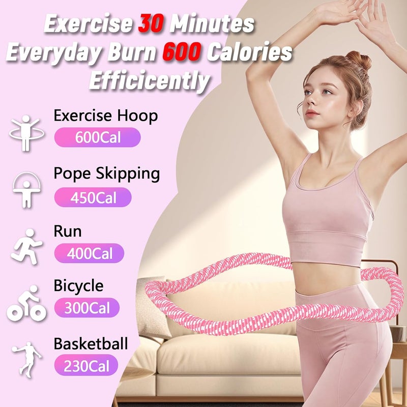 Lerpio 3.4/4.1/5 LBS Soft Spring Weighted Hoop for Adults, Quiet & Pinch-Proof Design, Portable Fitness Infinity Hoop with Body Tape Measure, Exercise Hoop for Core Workout - Image 2
